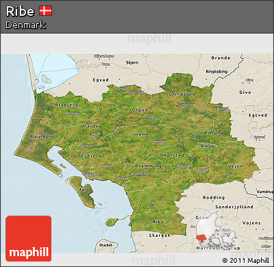 Satellite 3D Map of Ribe, shaded relief outside