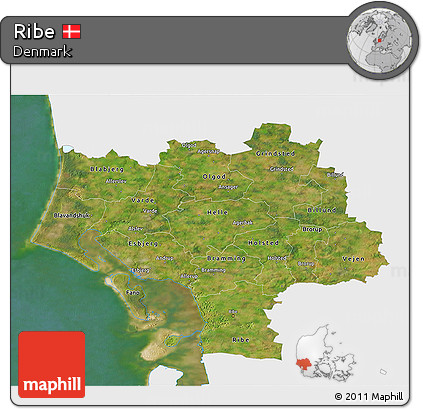 Satellite 3D Map of Ribe, single color outside