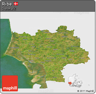 Satellite 3D Map of Ribe, single color outside