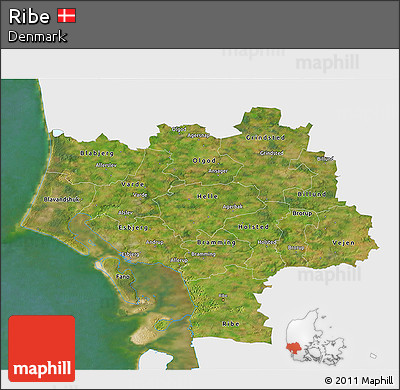 Satellite 3D Map of Ribe, single color outside