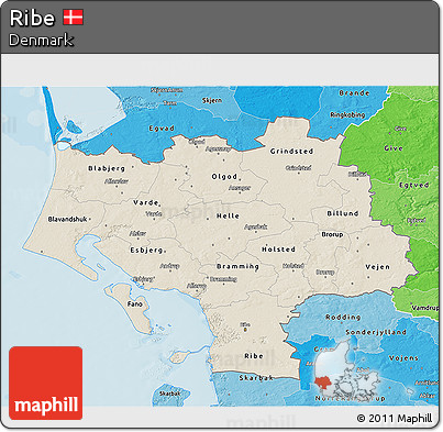 Shaded Relief 3D Map of Ribe, political shades outside