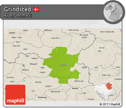 Physical 3D Map of Grindsted, shaded relief outside