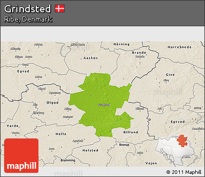 Physical 3D Map of Grindsted, shaded relief outside