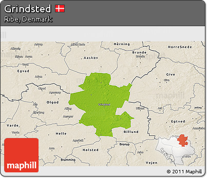 Physical 3D Map of Grindsted, shaded relief outside
