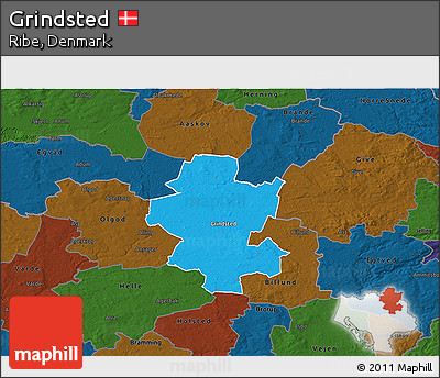 Political 3D Map of Grindsted, darken