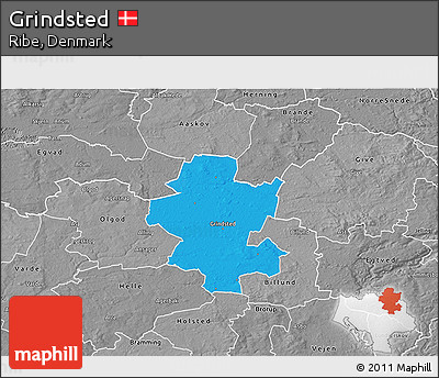 Political 3D Map of Grindsted, desaturated