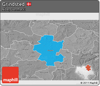 Political 3D Map of Grindsted, desaturated