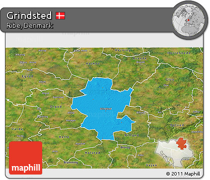 Political 3D Map of Grindsted, satellite outside