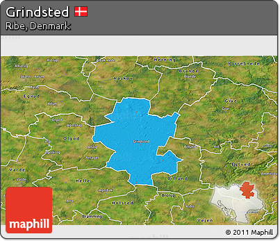 Political 3D Map of Grindsted, satellite outside