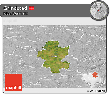 Satellite 3D Map of Grindsted, lighten, desaturated
