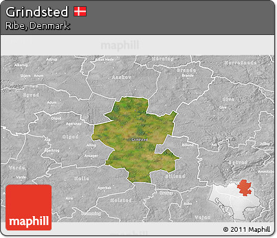 Satellite 3D Map of Grindsted, lighten, desaturated