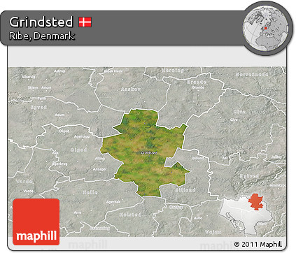 Satellite 3D Map of Grindsted, lighten, semi-desaturated