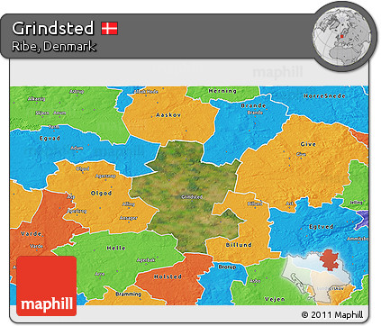 Satellite 3D Map of Grindsted, political outside