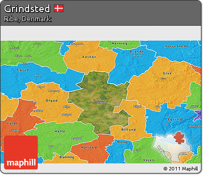 Satellite 3D Map of Grindsted, political outside
