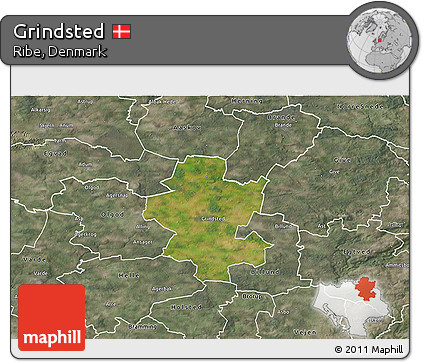 Satellite 3D Map of Grindsted, semi-desaturated