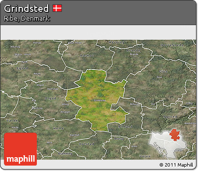 Satellite 3D Map of Grindsted, semi-desaturated