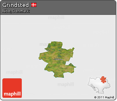 Satellite 3D Map of Grindsted, single color outside