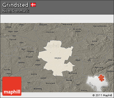 Shaded Relief 3D Map of Grindsted, darken