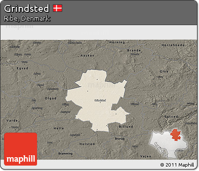 Shaded Relief 3D Map of Grindsted, darken