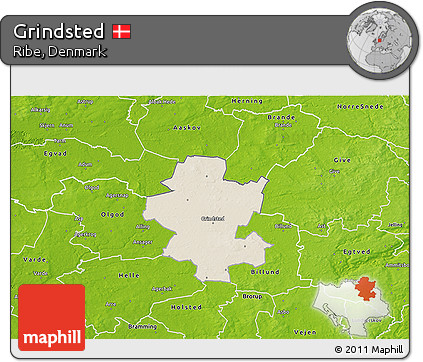 Shaded Relief 3D Map of Grindsted, physical outside