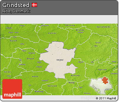 Shaded Relief 3D Map of Grindsted, physical outside