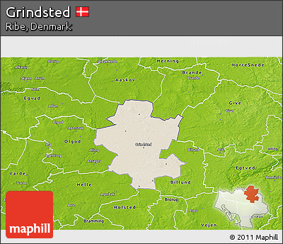 Shaded Relief 3D Map of Grindsted, physical outside