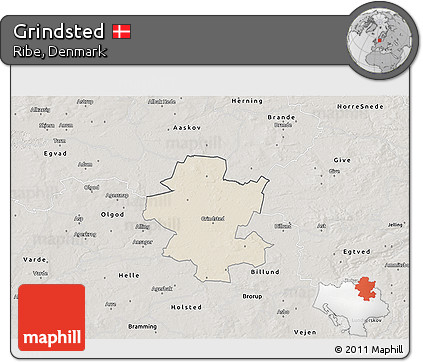 Shaded Relief 3D Map of Grindsted, semi-desaturated