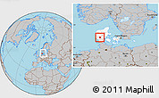 Gray Location Map of Grindsted, highlighted country, within the entire country