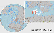 Gray Location Map of Grindsted, highlighted country, highlighted parent region, within the entire country, hill shading