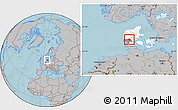 Gray Location Map of Grindsted, highlighted country, highlighted parent region, hill shading