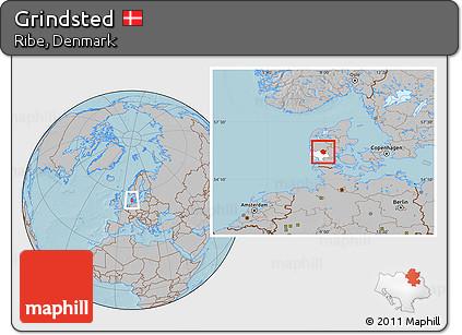 Gray Location Map of Grindsted, highlighted parent region, hill shading