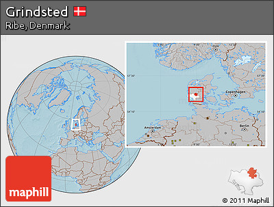 Gray Location Map of Grindsted, highlighted parent region, hill shading