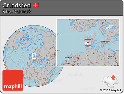 Gray Location Map of Grindsted, highlighted parent region, hill shading
