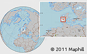 Gray Location Map of Grindsted, highlighted parent region, hill shading