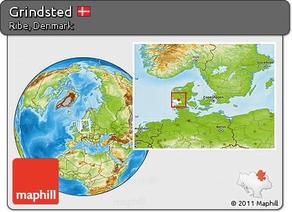 Physical Location Map of Grindsted, highlighted parent region, within the entire country