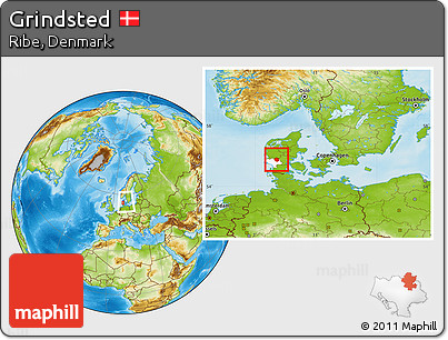 Physical Location Map of Grindsted, highlighted parent region, within the entire country