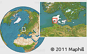 Satellite Location Map of Grindsted, highlighted country, highlighted parent region, within the entire country