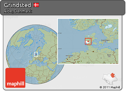 Savanna Style Location Map of Grindsted, highlighted parent region, hill shading