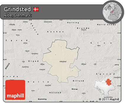 Shaded Relief Map of Grindsted, semi-desaturated