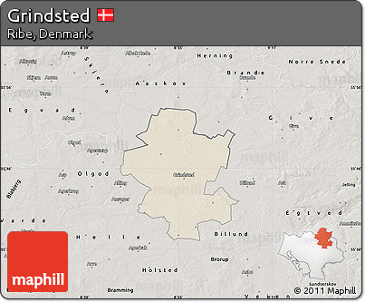 Shaded Relief Map of Grindsted, semi-desaturated