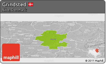 Physical Panoramic Map of Grindsted, lighten, desaturated
