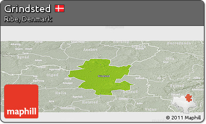 Physical Panoramic Map of Grindsted, lighten, semi-desaturated