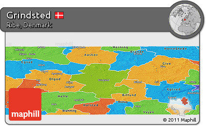 Physical Panoramic Map of Grindsted, political outside