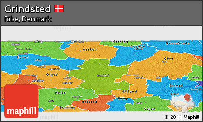 Physical Panoramic Map of Grindsted, political outside