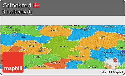 Physical Panoramic Map of Grindsted, political outside