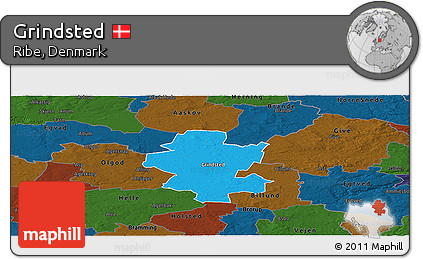 Political Panoramic Map of Grindsted, darken