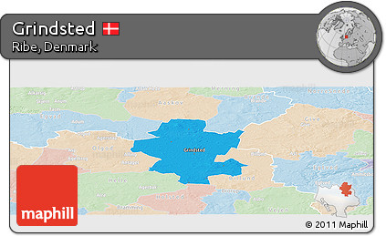Political Panoramic Map of Grindsted, lighten