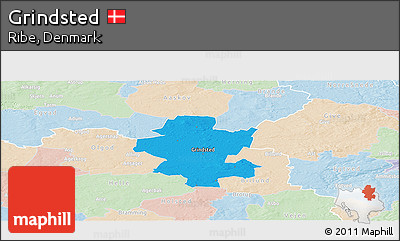 Political Panoramic Map of Grindsted, lighten