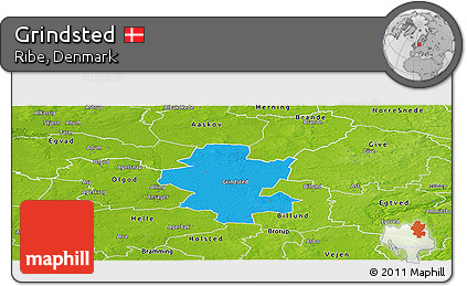 Political Panoramic Map of Grindsted, physical outside