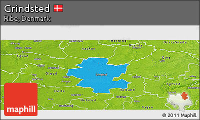 Political Panoramic Map of Grindsted, physical outside